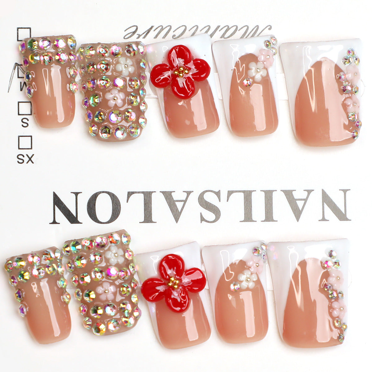 Elegant Blossom White & Nude French Tip Handmade Press-On Nail Acrylic Set