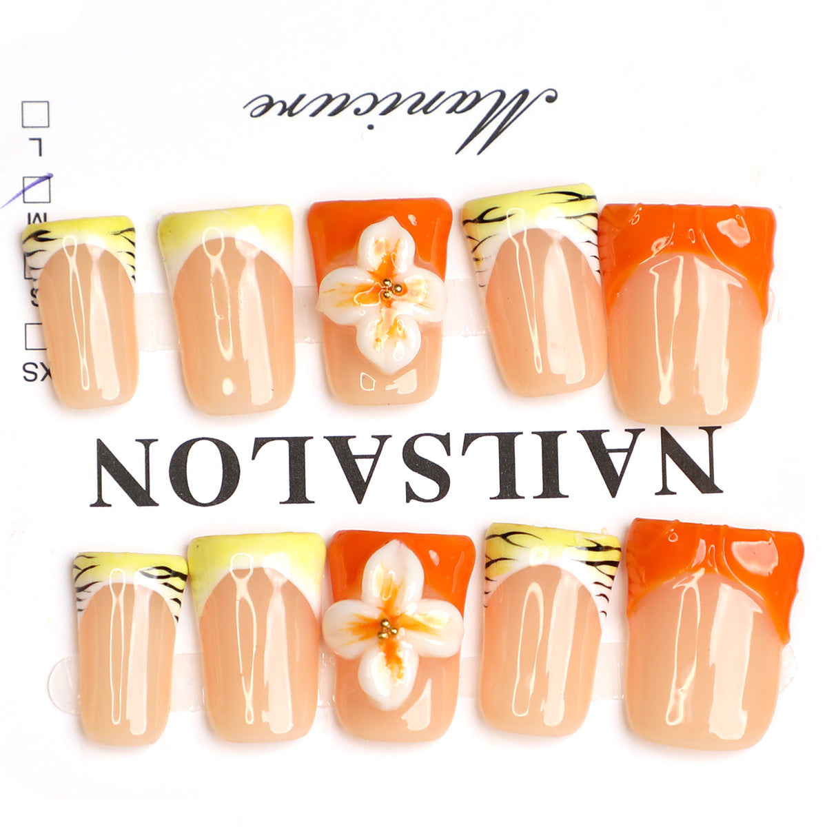 Citrus Bloom Orange French Tip Handmade Press-On Nails Set For Holiday