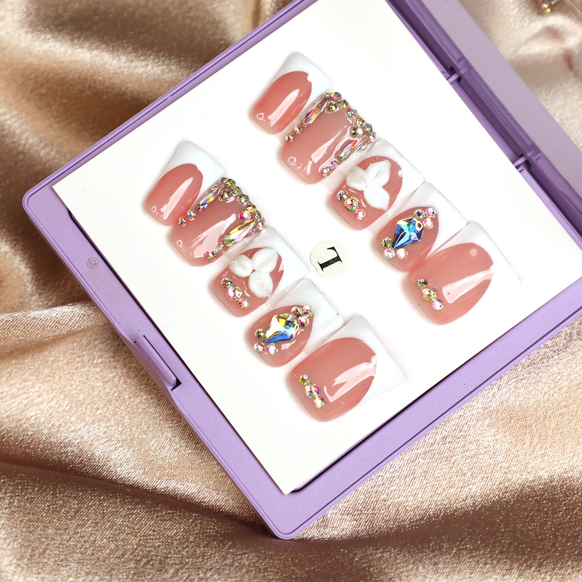 Elegant Sparkle Pink & White French Tip Handmade Press-On Nails Set For Daily Wear Holiday