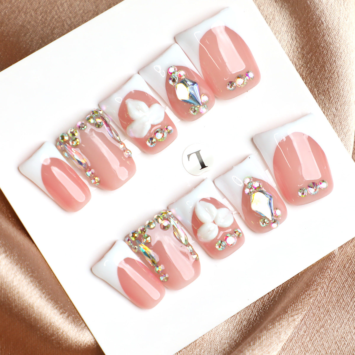 Elegant Sparkle Pink & White French Tip Handmade Press-On Nails Set For Daily Wear Holiday