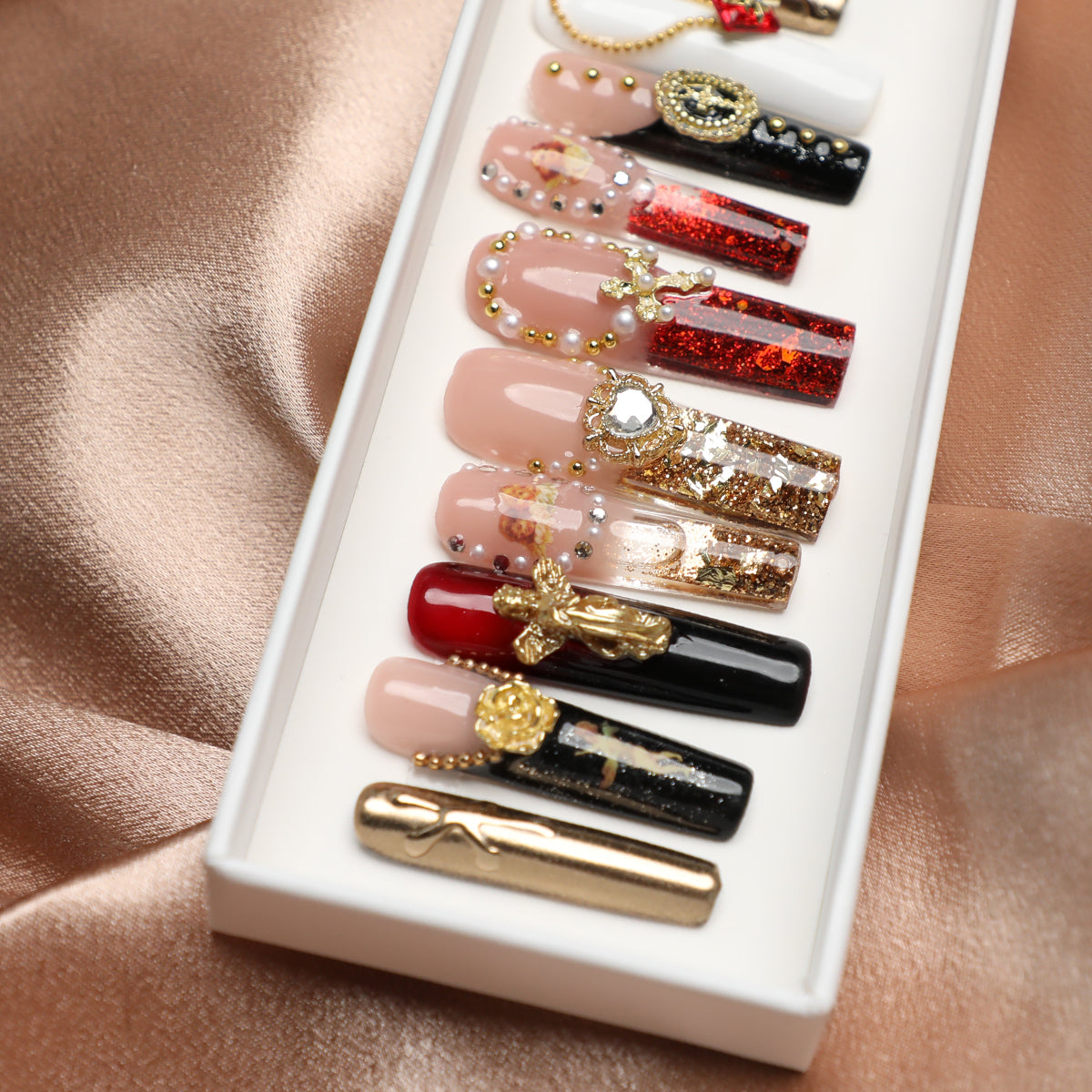Divine Embrace Handmade Vintage Religious-Inspired Full-Cover Acrylic Press-On 1.7 Inch Nails