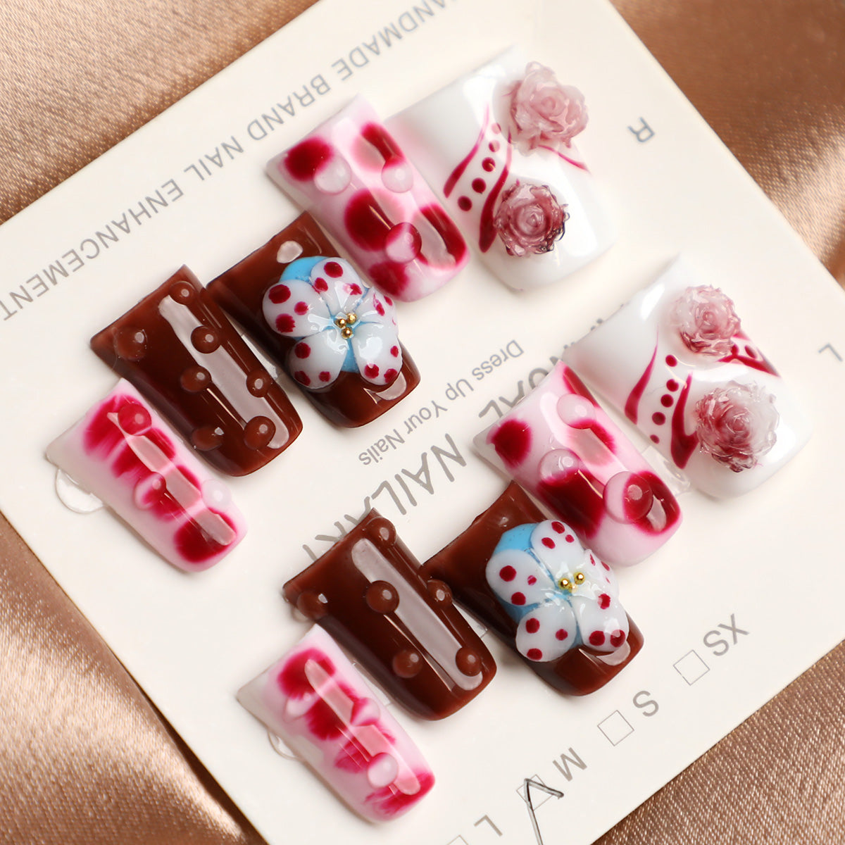 Raindrop Rose Handmade Press-On Nails Blended Raindrop Accents Full-Cover Reusable Acrylic  Nail Set (10 PCS)