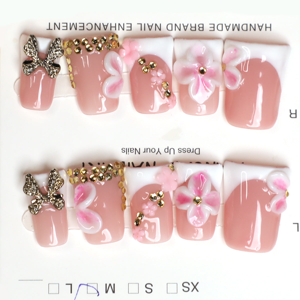 Butterfly Bliss Pink & Gold Handmade Press-On French Tips Nails Set