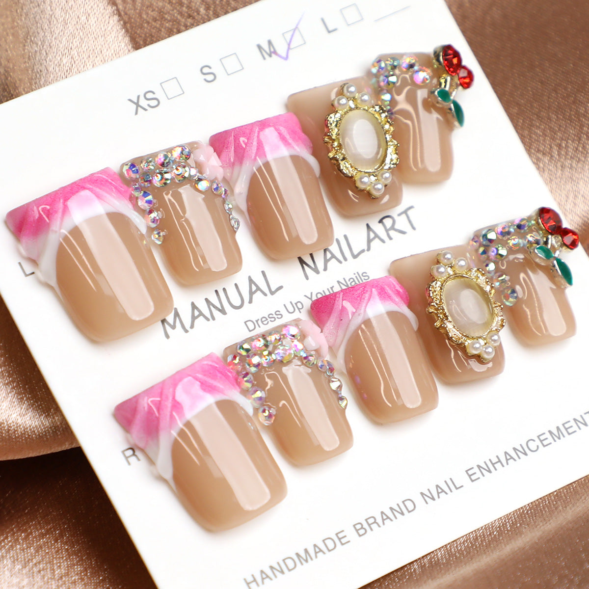 Sweet Blossom Pink & Nude French Tip Handmade Press-On Nails Acrylic Set