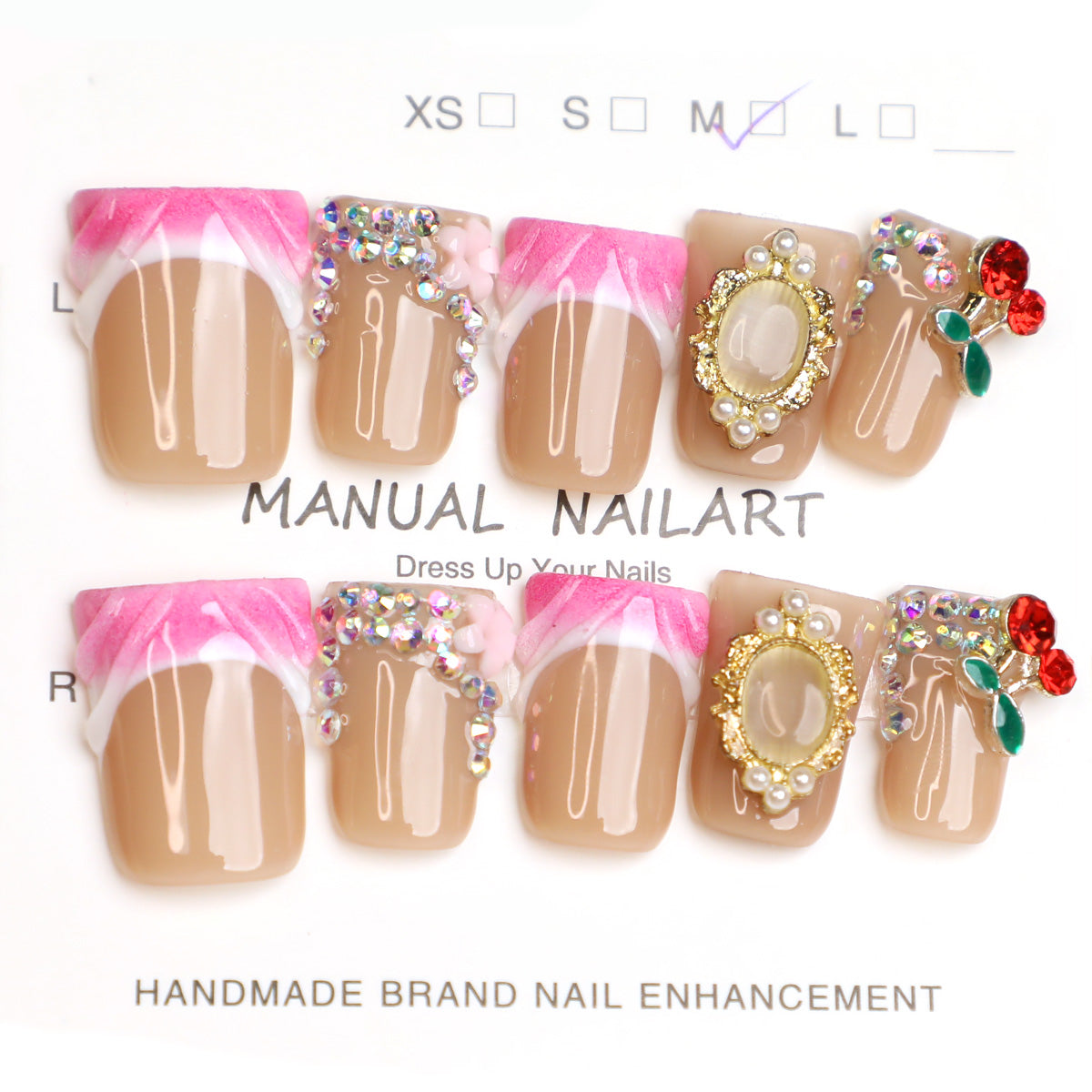 Sweet Blossom Pink & Nude French Tip Handmade Press-On Nails Acrylic Set