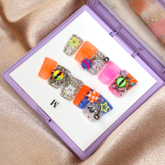 Y2K Forever Handmade Neon Press-On Nails Full-Cover Acrylic Reusable Nail Set