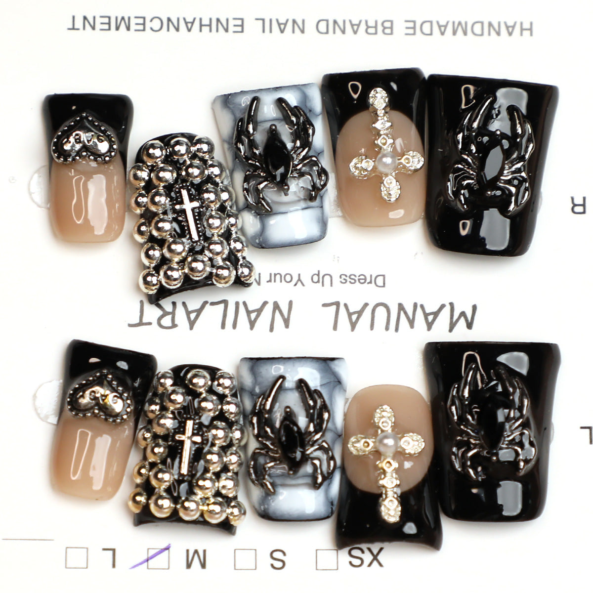 Vintage Charm Nude & Black French Tip Handmade Press-On Nails