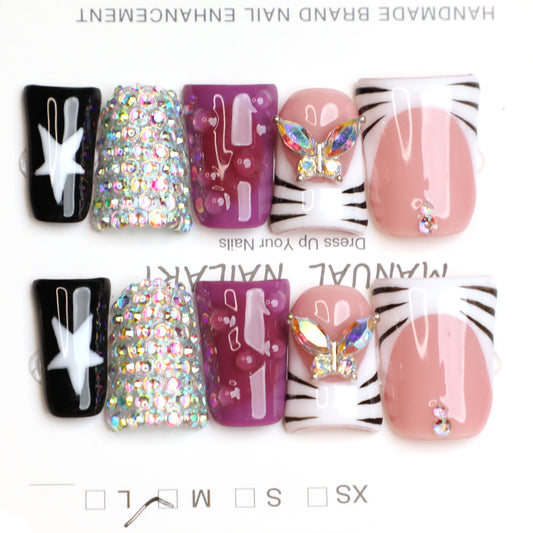 Y2K Core Handmade Press-On Nails Full-Cover Acrylic Reusable Nail Set