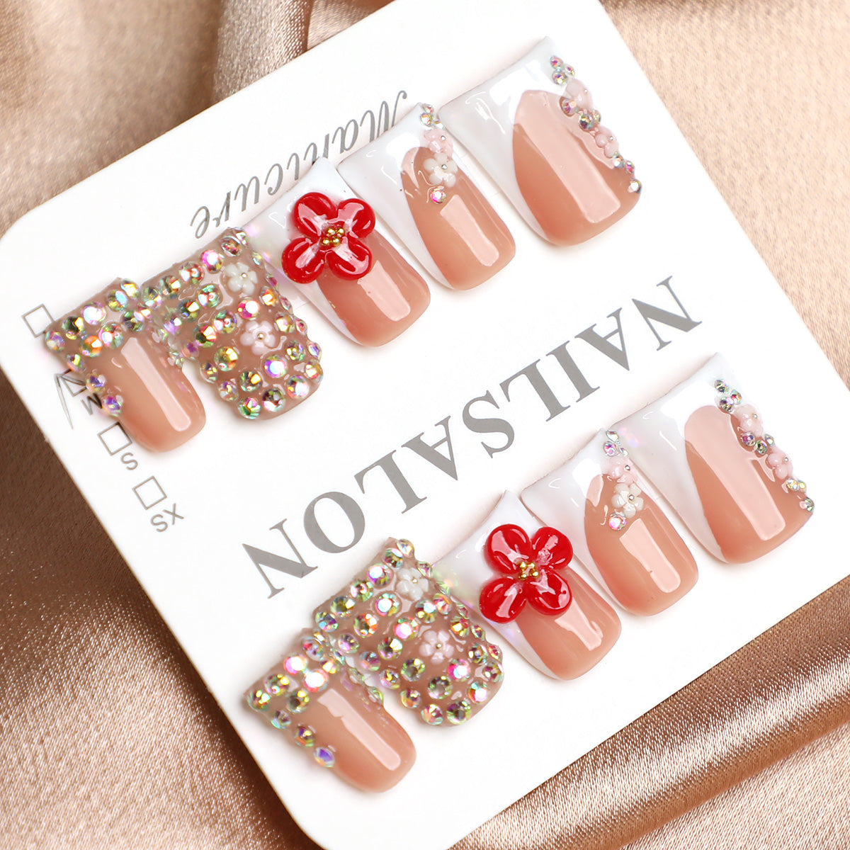 Elegant Blossom White & Nude French Tip Handmade Press-On Nail Acrylic Set