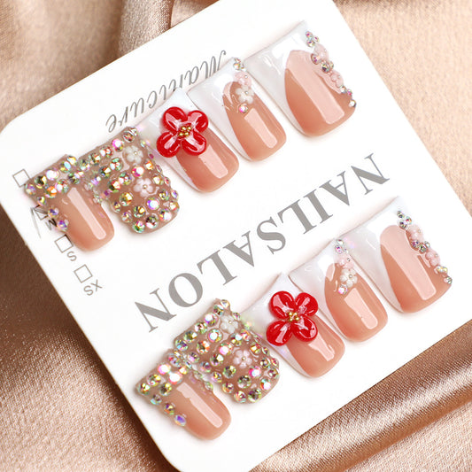 Elegant Blossom White & Nude French Tip Handmade Press-On Nail Acrylic Set