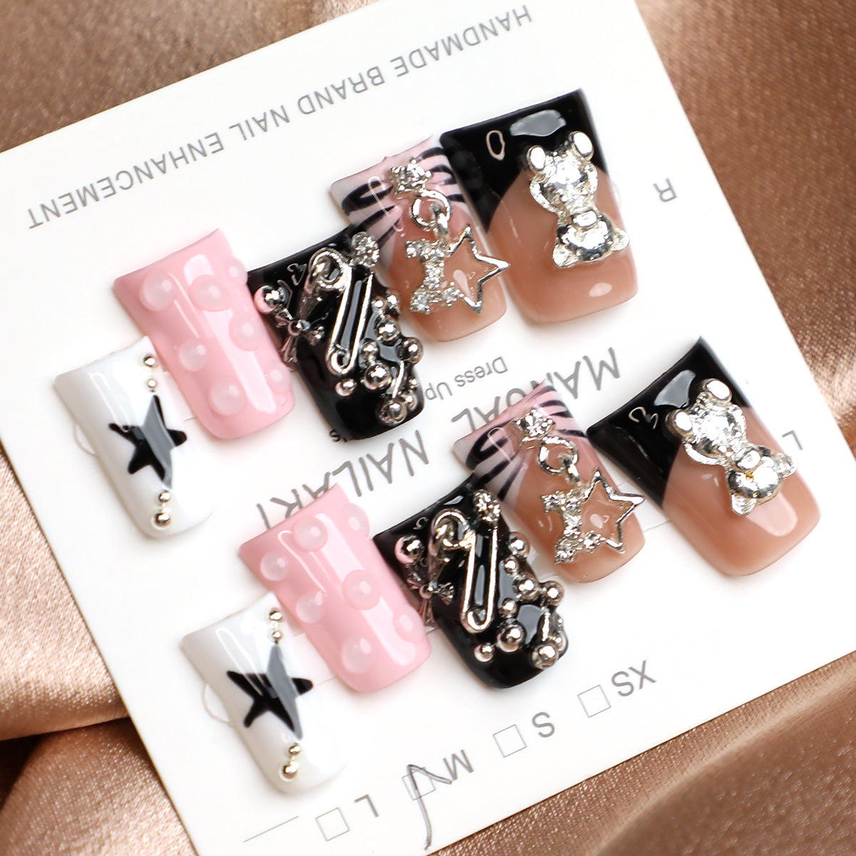 Elegant Luxury Handmade French Press-On Nails Reusable Handmade Full Cover Acrylic Fake Nails with Exquisite 3D Flowers and Sparkling Rhinestones Ideal for Weddings Parties and Date Nights (10 PCS)