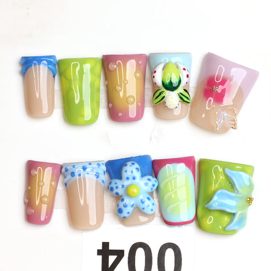 Bold Energy French Tip Handmade Press-On Nails Full-Cover Acrylic Set