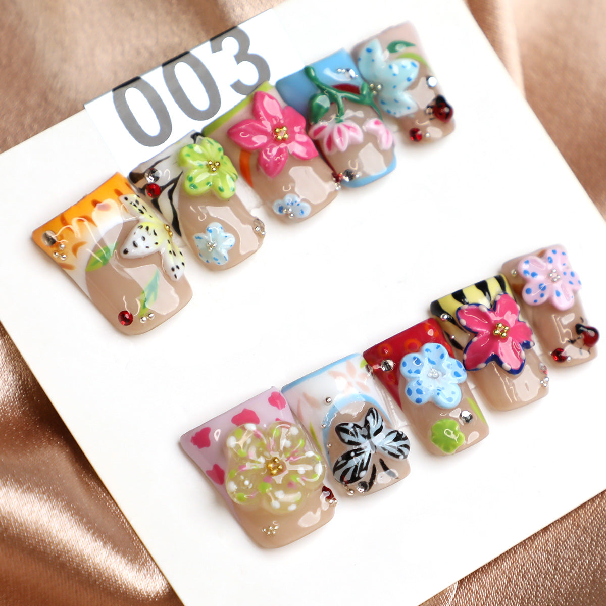 Summer Flower Nude French Tip Handmade Press-On Nails Set