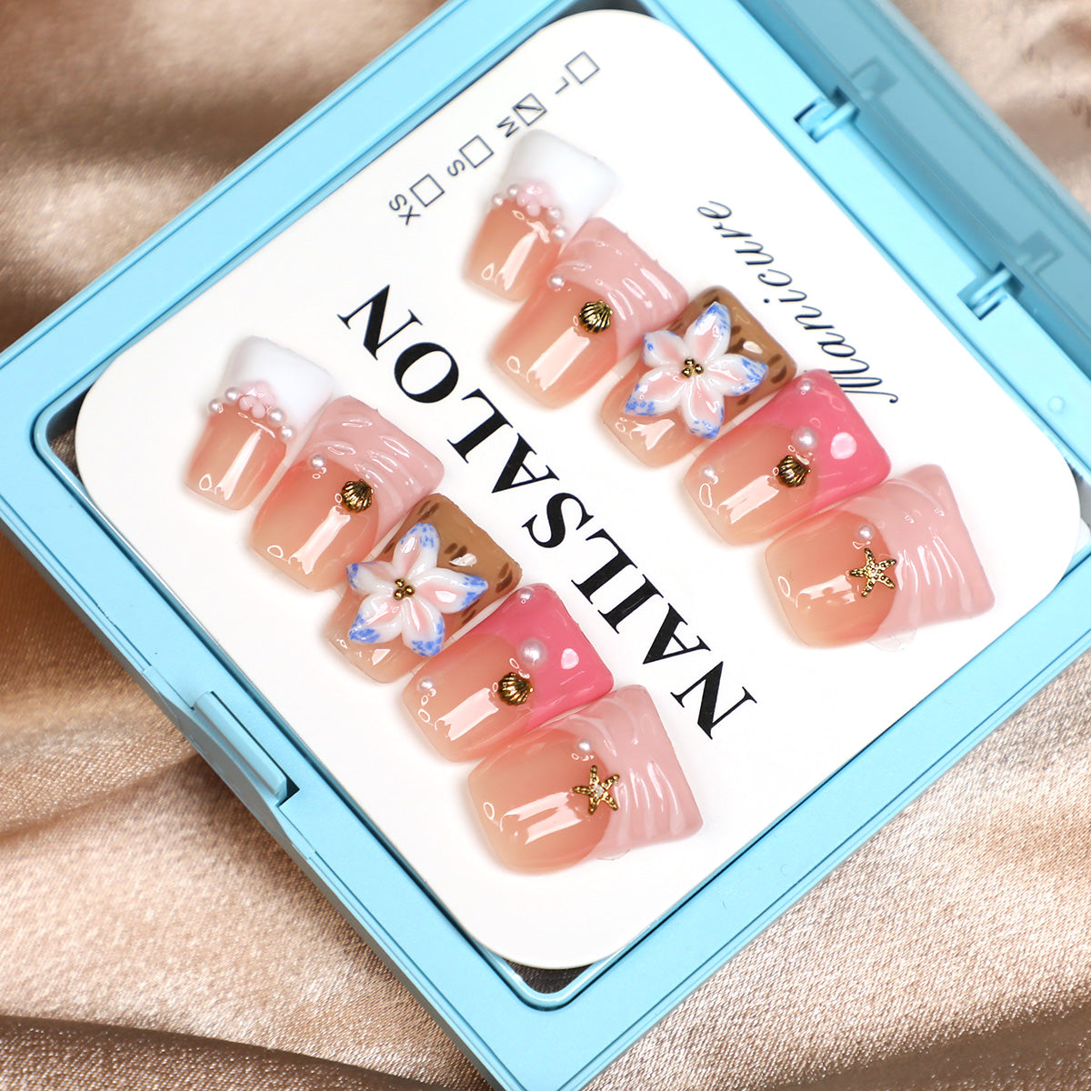 Raindrop Pearl Pink French Tip Handmade Press-On Nails for Daily Wear