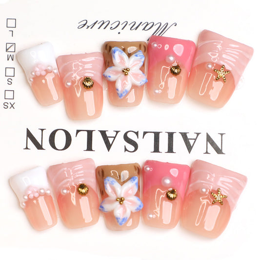 Raindrop Pearl Pink French Tip Handmade Press-On Nails for Daily Wear