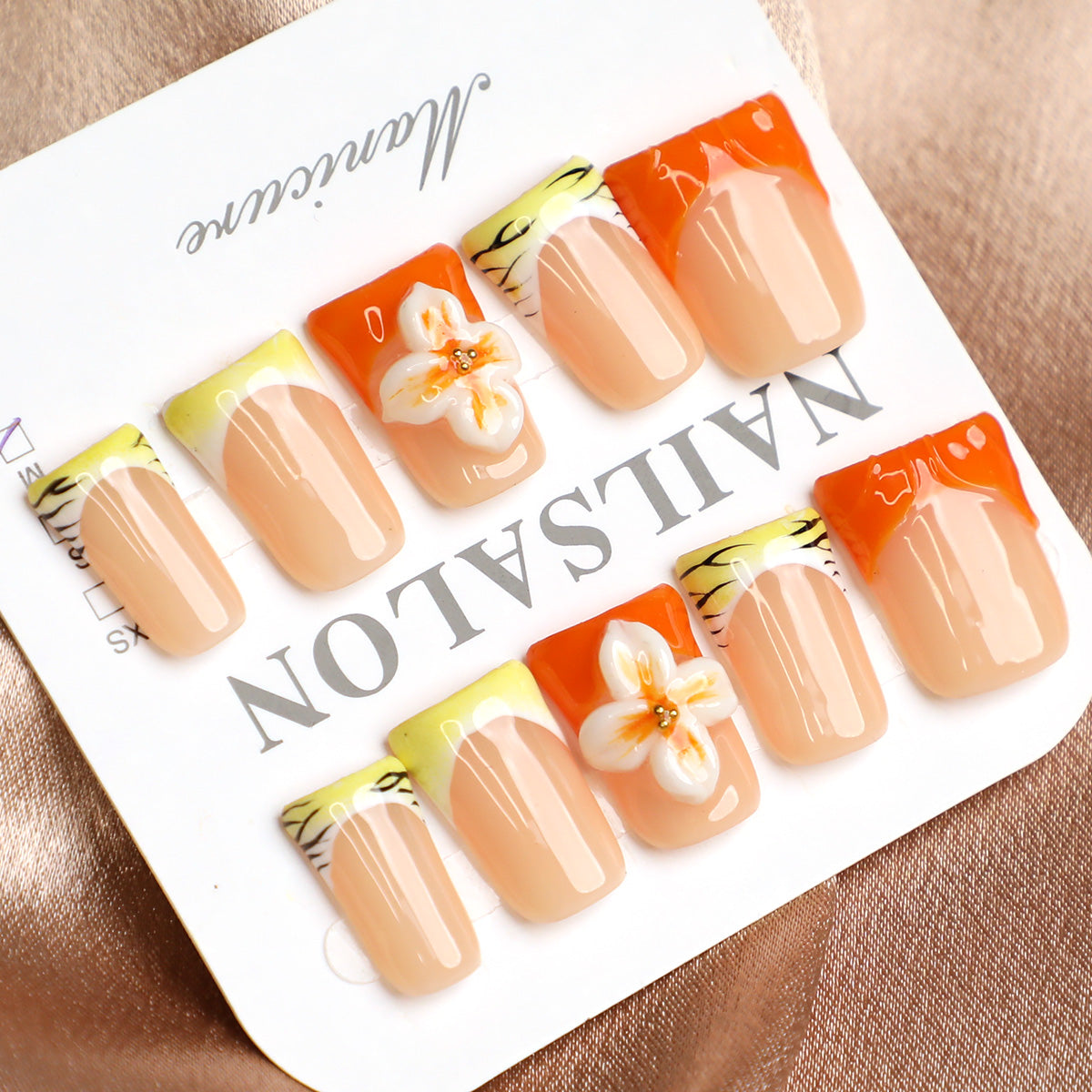 Citrus Bloom Orange French Tip Handmade Press-On Nails Set For Holiday