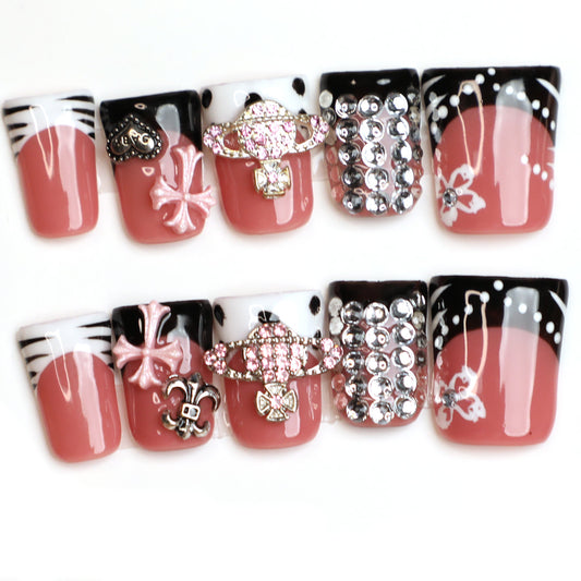 Gothic Elegance French Tip Handmade Press-On Nails Set