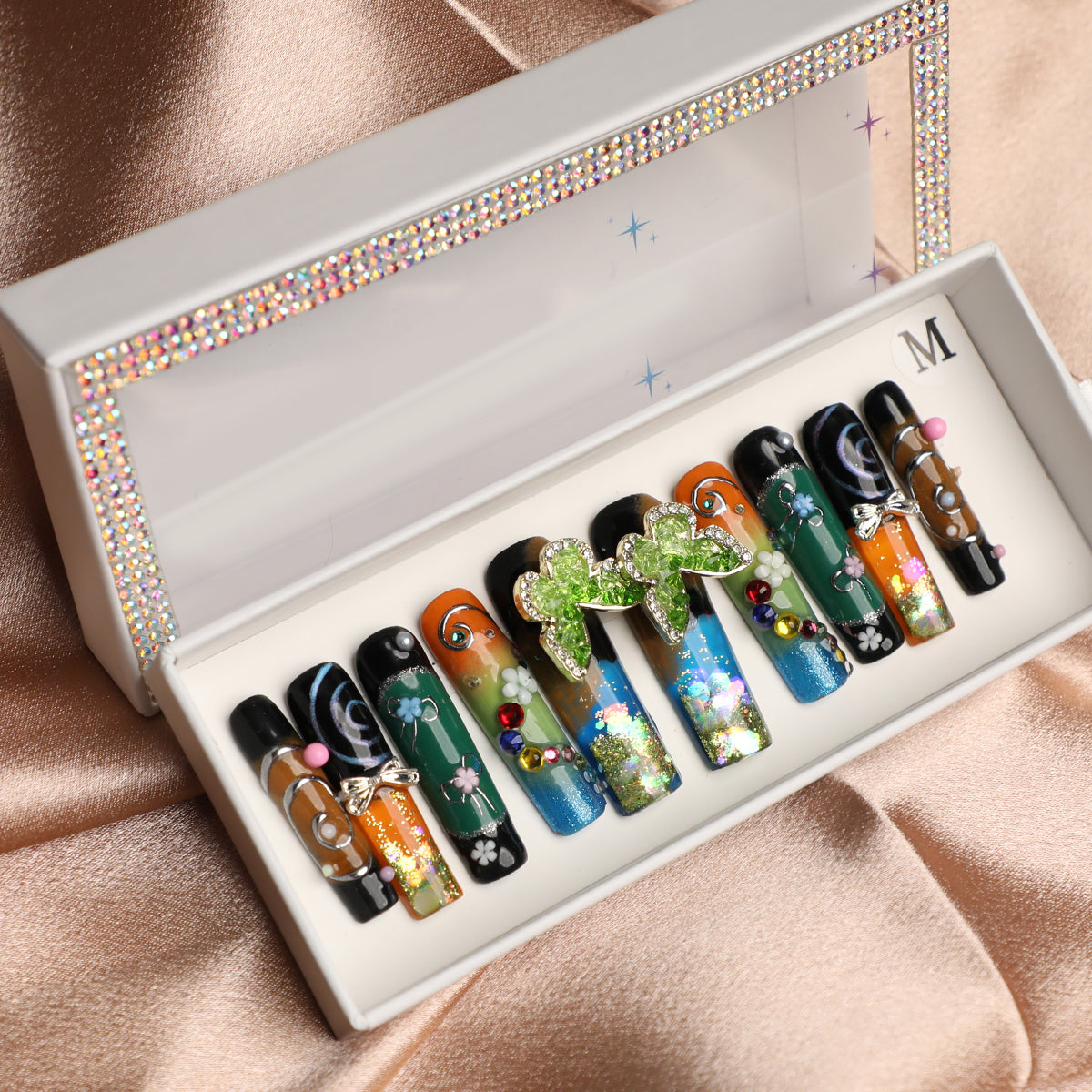 Vintage Enchanted Spin Butterfly 1.7 Inch Water Nail Handmade Press-On Nail Set