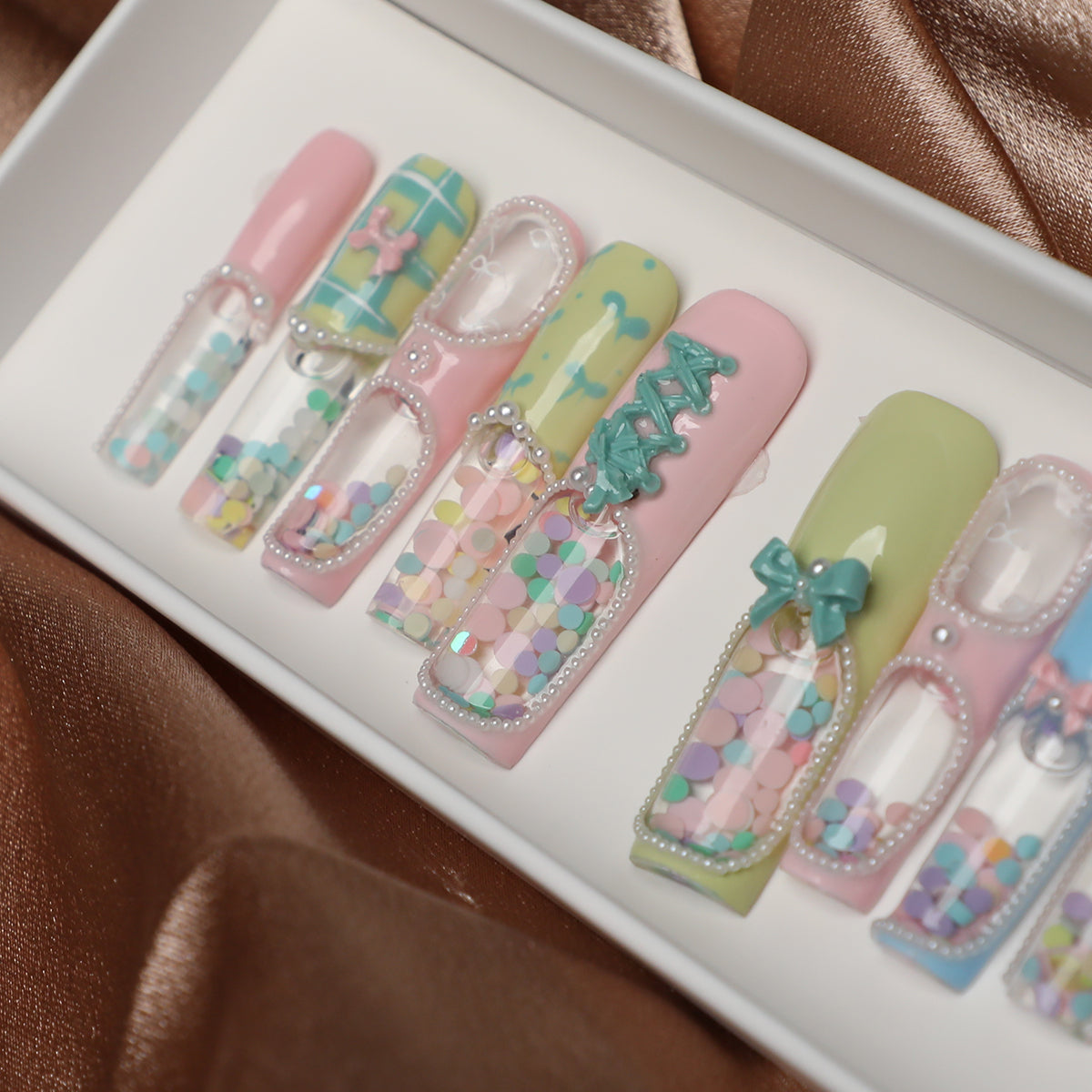 Sweet Pirouette Sugar Colored Handmade 1.7 Inch Press-On Water Nails Set