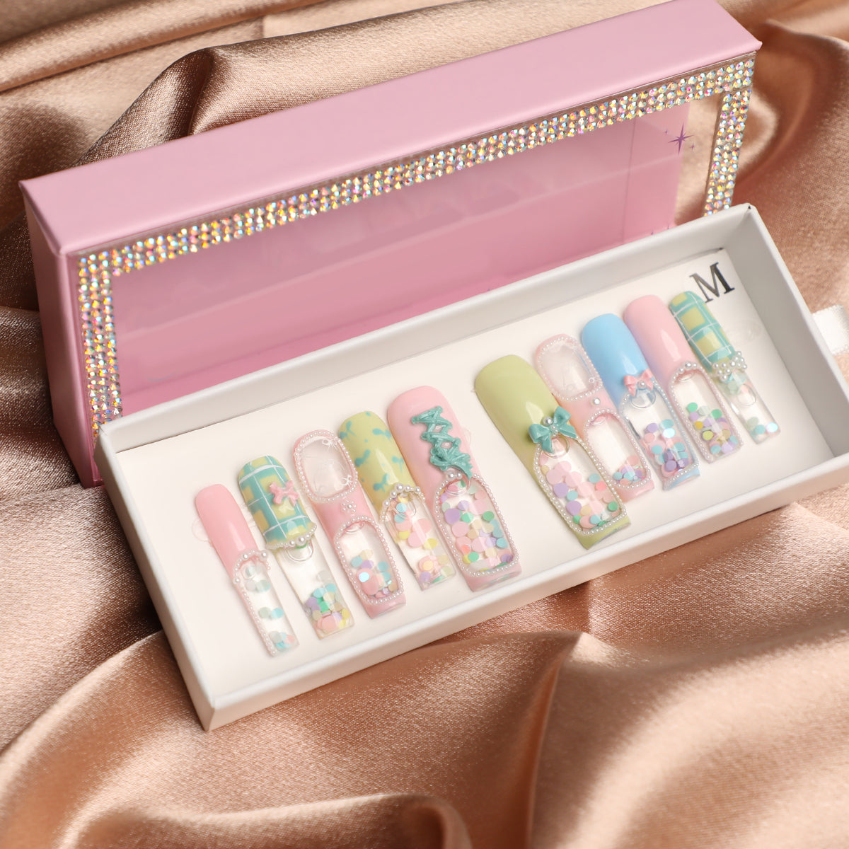 Sweet Pirouette Sugar Colored Handmade 1.7 Inch Press-On Water Nails Set