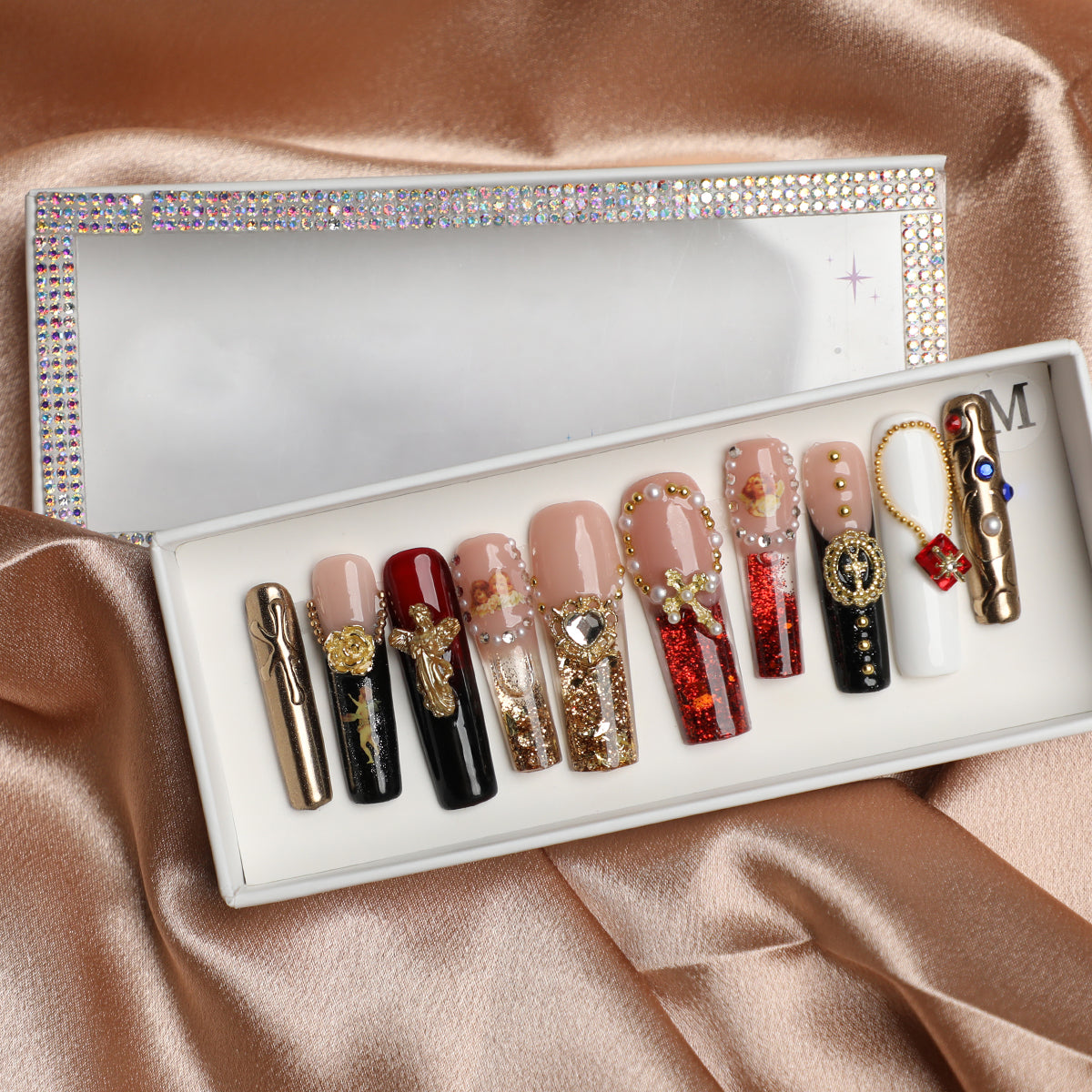 Divine Embrace Handmade Vintage Religious-Inspired Full-Cover Acrylic Press-On 1.7 Inch Nails